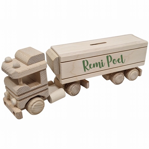 Alternative view of Vrachtwagen met aanhanger spaarpot met naam