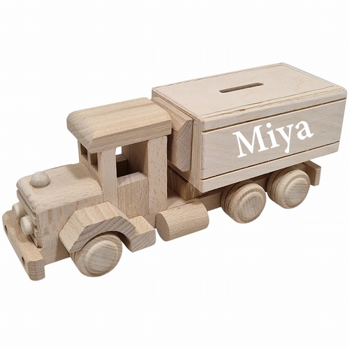 Alternative view of Vrachtwagen oplegger spaarpot met naam