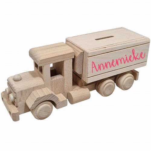 Vrachtwagen oplegger als spaarpot met naam